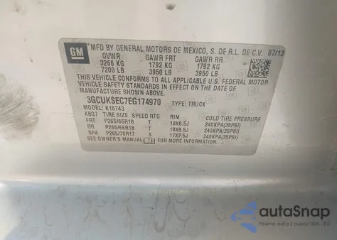 2014 Chevrolet Silverado 1500 2Lz из США, поврежденный, VIN 3GCUKSEC7EG174970